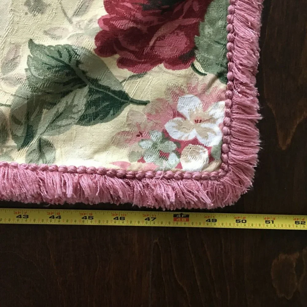 Vintage Rose Floral Fringe Upholstery Tablecloths Fabric French Cottage